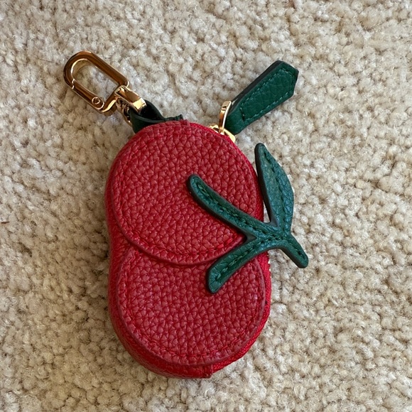 Cherry-Shaped Red and Green Keychain Pouch - Picture 1 of 7